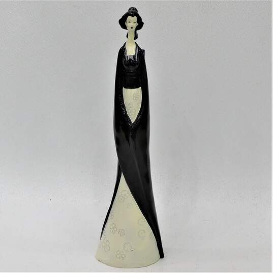 VTG Art Deco Japanese Geisha Woman Black & White Floral Etched Towering Figurine image number 1