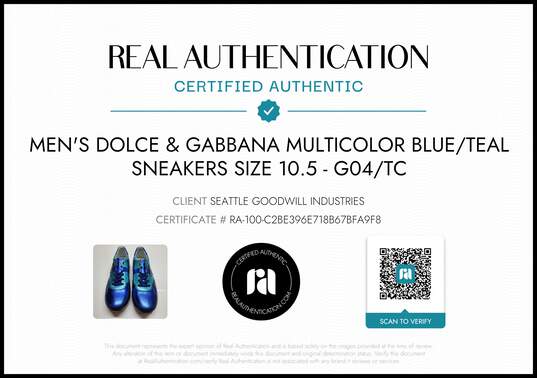 Dolce & Gabbana Men's Blue Metallic Leather Low Top Sneakers Size 10.5 w/COA image number 2