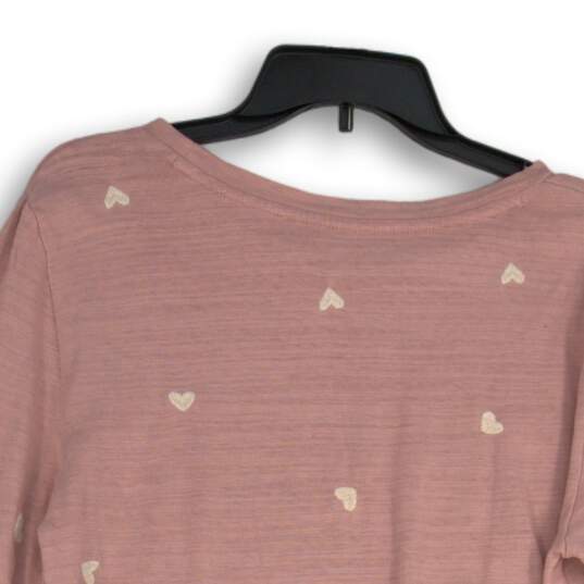 Loft Womens Pink White Embroidered Crew Neck Pullover Sweatshirt Size Medium image number 4