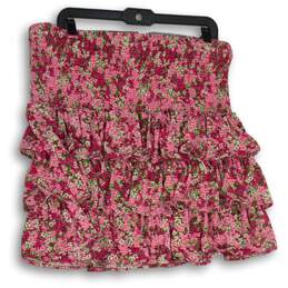 NWT Michael Kors Womens Pink Floral Georgette Tiered Ruffled Mini Skirt Size XL alternative image