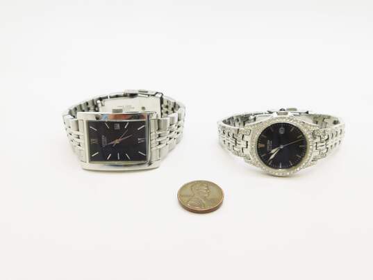 Citizen Quartz & Eco-Drive Silver Tone His & Hers Dress Watches 149.0g image number 6