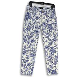 NWT Talbots Womens Blue White Denim Floral Slim Fit Skinny Jeans Size 6P