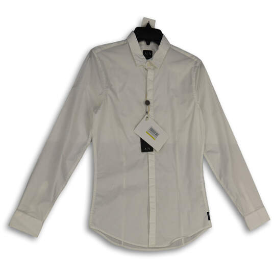 NWT Mens White Long Sleeve Spread Collar Regular Fit Button-Up Shirt Size S image number 1