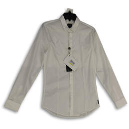 NWT Mens White Long Sleeve Spread Collar Regular Fit Button-Up Shirt Size S