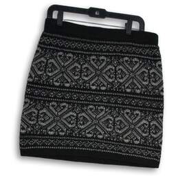 Womens Black White Aztec Knitted Elastic Waist Pull-On Mini Skirt Size L