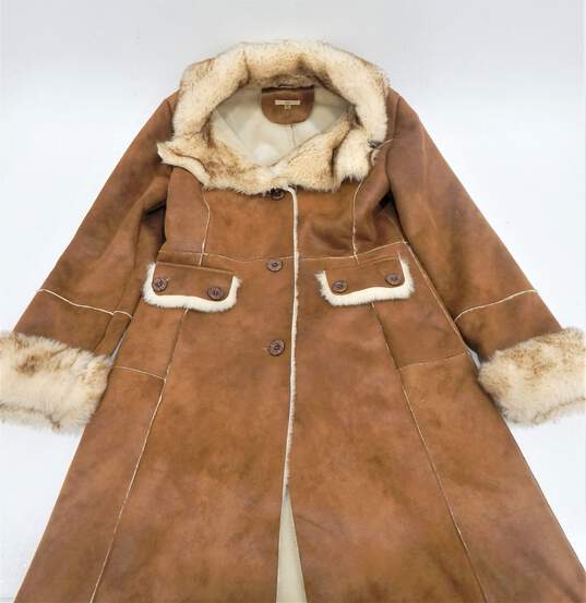 Wilsons Vegan Brown Leather Faux Fur Trim Women's Penny Lane Style Coat Size M image number 1