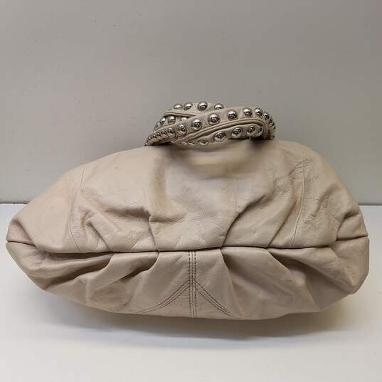 B. Makowsky Beige Leather Silver Studded Medium Hobo Shoulder Tote Bag image number 4