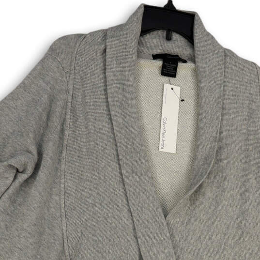 NWT Womens Gray Knitted Pockets 3/4 Sleeve Shawl Collar Cardigan Sweater M image number 3