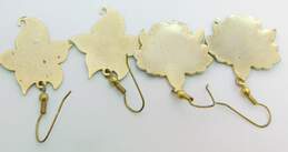 2 Pairs - Gold Tone Iris & Lily Cloisonné Drop Earrings alternative image
