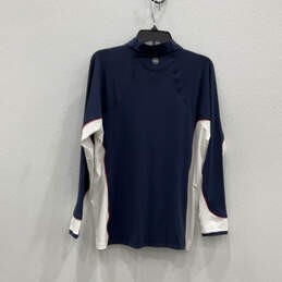 Mens Blue Long Raglan Sleeve Mock Neck 1/4 Zip Athletic Track Jacket Sz XL alternative image