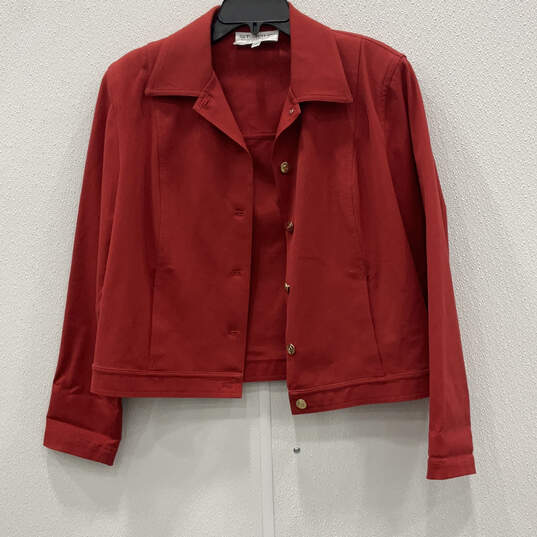 Womens Red Long Sleeve Collared Side Pocket Button Front Jacket Size Medium image number 2