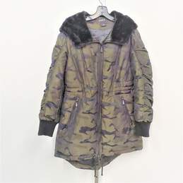 DKNY NWT Hooded Puffer Parka Winter Coat in Green Camo / Womens L