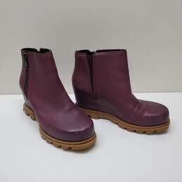 Sorel Joan of Arctic Wedge Zip Boots Leather Booties Ice Wine Sz 6.5