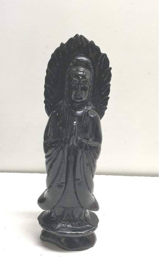South Asian Black Stone Statue 11 inch Tall Buddha Deity Sculpture image number 1