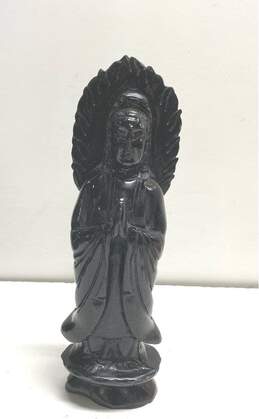 South Asian Black Stone Statue 11 inch Tall Buddha Deity Sculpture