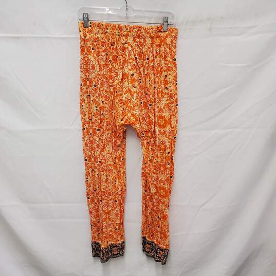 Free People WM's Make My Day Orange Floral Tapestry Pants Size M image number 2