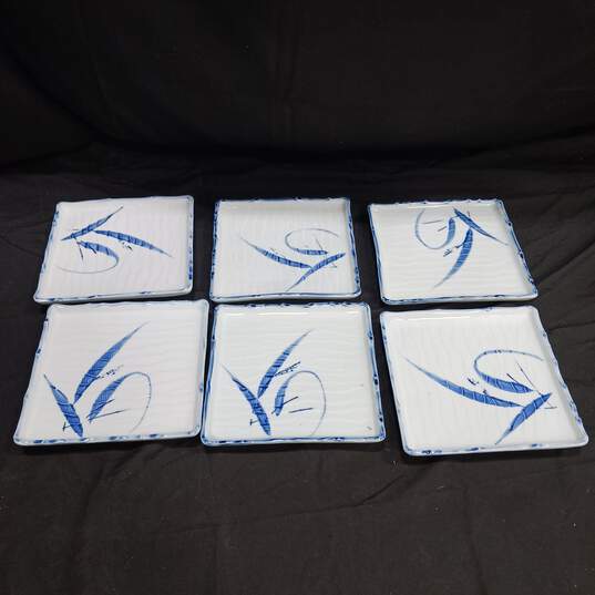 6PC Porcelain White & Blue Square Shaped Small Plate Bundle image number 1