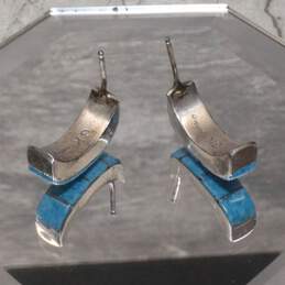 Artisan G K Signed Sterling Silver Denim Lapis Half Hoop Earrings - 2.7g alternative image