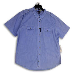 NWT Mens Blue Pointed Collar Short Sleeve Button-Up Shirt Size XXL