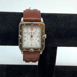 Designer Wenger Swiss Army Brown Leather Strap Rectangle Quartz Wristwatch
