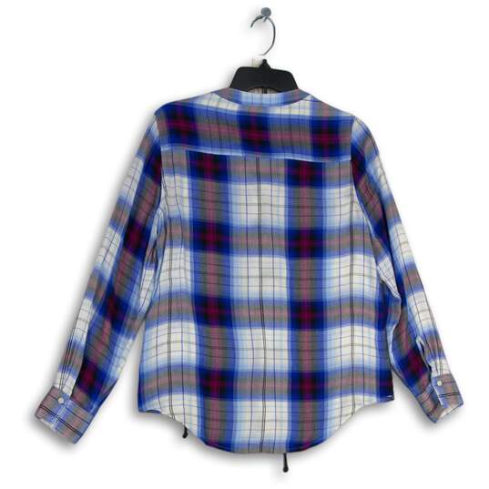 Express Womens Multicolor Plaid Long Sleeve V-Neck Blouse Top Size Small image number 1