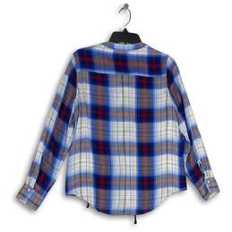 Express Womens Multicolor Plaid Long Sleeve V-Neck Blouse Top Size Small