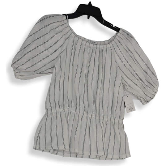 NWT Womens White Black Striped Cinched Waist Short Sleeves Blouse Top Sz M image number 1