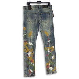 NWT Mens Blue Denim Paint Splatter 5-Pocket Design Straight Leg Jeans Sz 34 alternative image