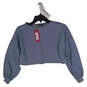 Womens Blue Solid Long Raglan Sleeve Round Neck Crop Top Size 6 image number 1