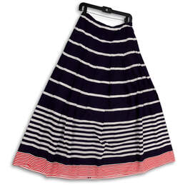 Womens Blue White Striped Back Zip Nautical Long Maxi Skirt Size 6L