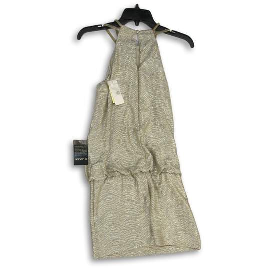 NWT Arden B. Womens Gold Sleeveless Halter Back Shimmer Ruffle Mini Dress Size S image number 2