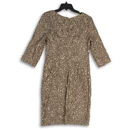Alex Evenings Womens Brown Sequin Lace 3/4 Sleeve V-Neck Sheath Dress Size 6 alternative image