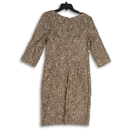 Alex Evenings Womens Brown Sequin Lace 3/4 Sleeve V-Neck Sheath Dress Size 6 image number 2