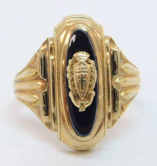 Vintage 1958 10K Yellow Gold Blue Spinel Class Ring 6.0g image number 2
