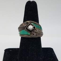 Carolyn Pollack Sterling Silver Southwest Turquoise Cubic Zirconia Sz  8 1/4 Ring 10.7g
