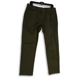 Mens Green Flat Front Straight Leg Slash Pockets Dress Pants Size W32 L30