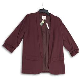 NWT Candie's Womens Maroon Shawl Lapel 3/4 Sleeve Open Front Blazer Size L