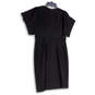 Womens Black V-Neck Back Zip Short Sleeve Knee Length Sheath Dress Size 6 image number 2