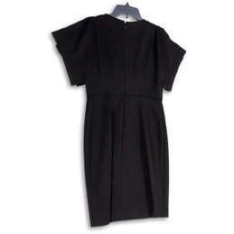 Womens Black V-Neck Back Zip Short Sleeve Knee Length Sheath Dress Size 6 alternative image