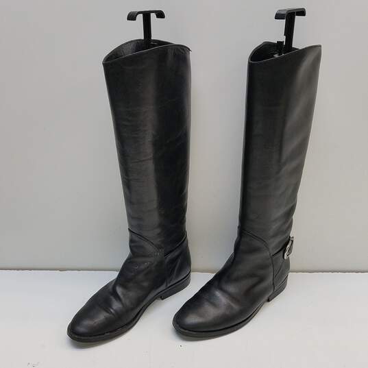 Tsumori Chisato Walk Black Leather Tall Knee Pull On Riding Boots Size 6 M image number 2
