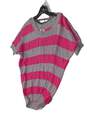 Womens Pink Grey Striped Round Neck Pullover Sweater Size XL image number 3