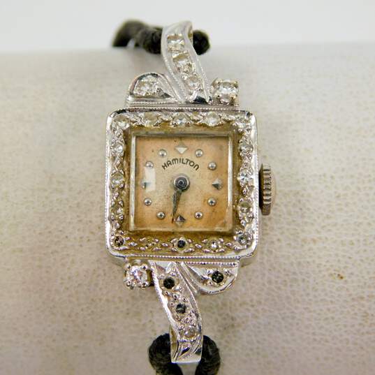 Ladies Vintage Hamilton 14K White Gold 0.44 CTTW Diamond Case GF Band 22 Jewels Wrist Watch 11.5g image number 4