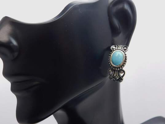 Avon 925 Southwestern Faux Turquoise Cabochon Dotted & Scrolled Curved Drop Post Earrings & Ring Set 11.8g image number 2