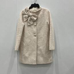 Kate Spade Womens Cream Sequin Long Sleeve Front Bow Button-Up Overcoat Size 4