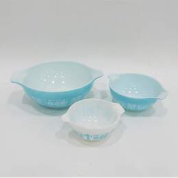 Vintage Pyrex Amish Butterprint Turquoise Blue Cinderella Mixing Bowls Set of 3