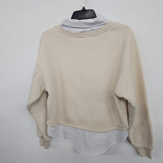 Creme Sweater Over White Collared Long Sleeve Shirt image number 2