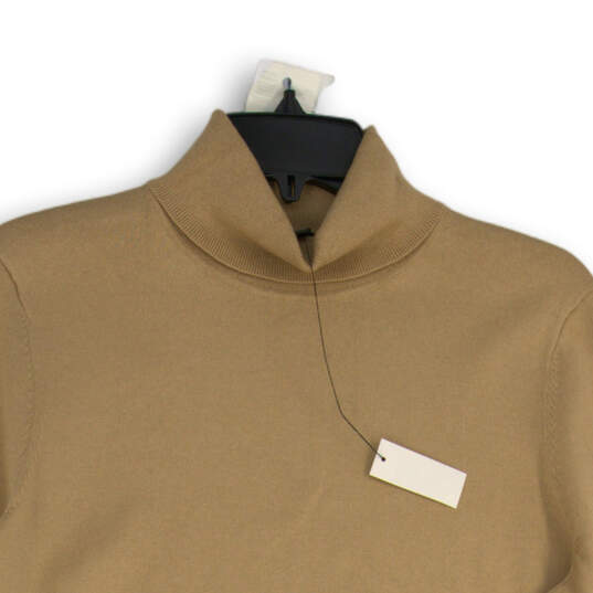 NWT Womens Beige Tight Knit Turtleneck Long Sleeve Pullover Sweater Size L image number 3