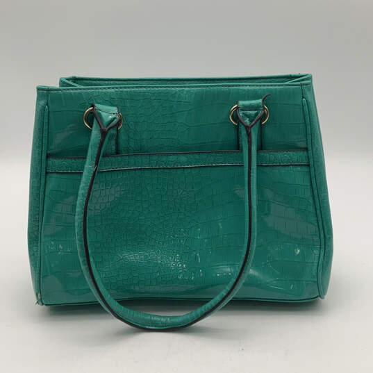 Womens Turquoise Leather Inner Pocket Double Handle Zipper Hand Bag image number 3