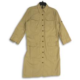 Lauren Ralph Lauren Womens Tan Roll Tab Sleeve Button-Front Shirt Dress Size 12