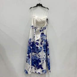 Womens White Blue Floral Strapless Bridesmaids Ball Gown Dress Size 12 alternative image